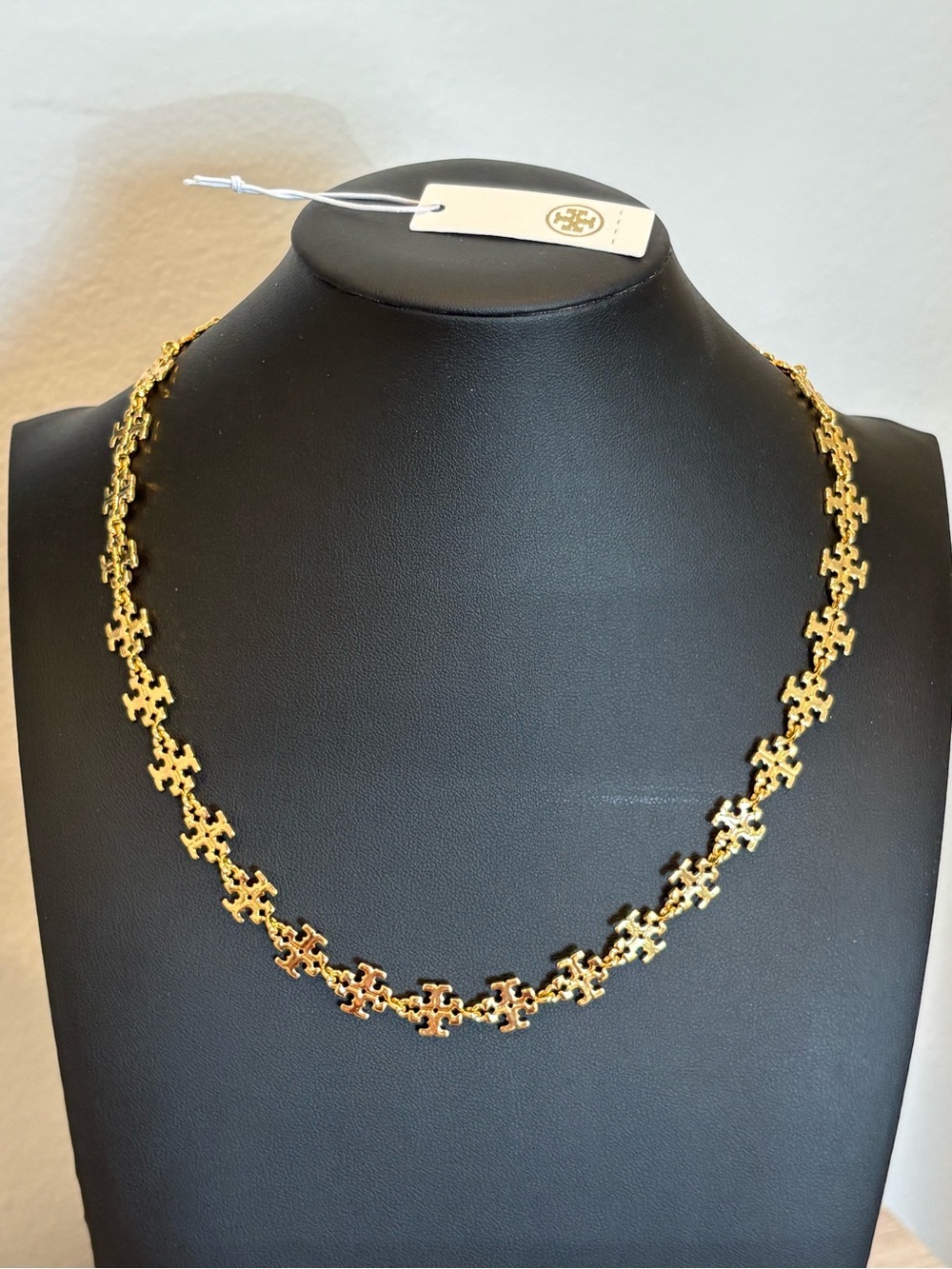 Tory Burch Gold Logo-Link Necklace - Interlocking Emblem Chain